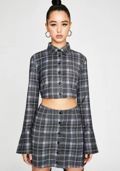 Poster Grl Tops Back In Session Plaid Crop Top
