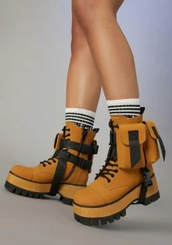 Poster Grl Ur Blocked Pocket Combat Boots Boots & Booties
