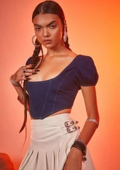 Poster Grl Tops Rodeo Princess Denim Puff Sleeve Top