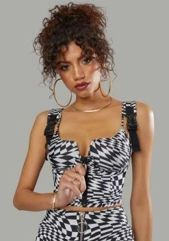Poster Grl Warped Realm Checkered Underbust Corset Tops