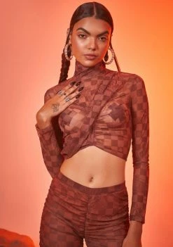 Poster Grl Tops Luxury Vibes Checker Mesh Crop Top