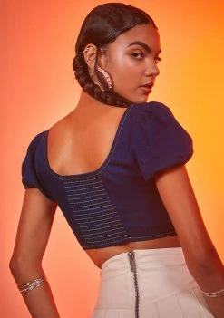 Poster Grl Tops Rodeo Princess Denim Puff Sleeve Top