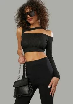 Poster Grl Answer Your Call Asymmetric Top Off The Shoulder Crop Top