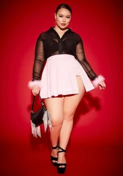 Poster Grl Plus Will U Won't U Marabou Mesh Top