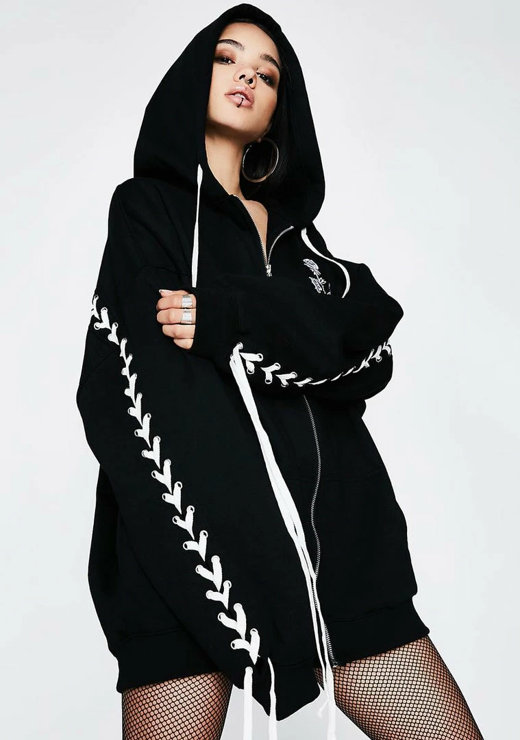 Poster Grl Outerwear Zero Love Lace-Up Hoodie 3 Poster Grl Outerwear Zero Love Lace-Up Hoodie