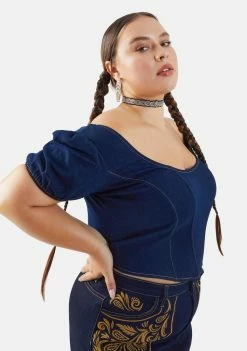 Poster Grl Plus Rodeo Princess Denim Puff Sleeve Top Tops
