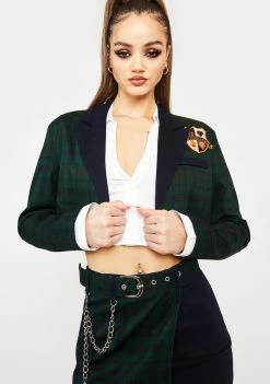 Poster Grl Dorm Core Cropped Plaid Blazer Outerwear