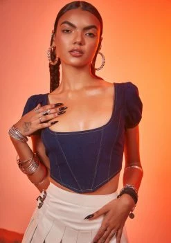 Poster Grl Tops Rodeo Princess Denim Puff Sleeve Top