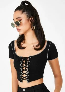 Poster Grl Midnight Brat Pack Lace Up Tee Lace-Up Crop Top