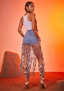 Poster Grl Runaway Hottie Fringe Denim Skirt Bottoms