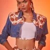 Poster Grl Outerwear Classy In Cow Print Cropped Denim Jacket 2 Poster Grl Outerwear Classy In Cow Print Cropped Denim Jacket