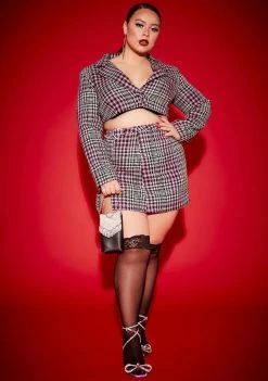 Poster Grl Outerwear Plus Honey Been Mean Cropped Tweed Blazer