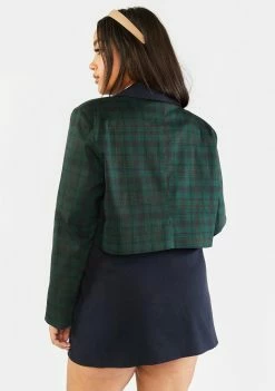 Poster Grl Outerwear Plus Dorm Core Cropped Plaid Blazer