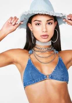 Poster Grl Tops Throwin' Down Denim Bra