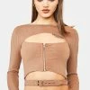 Poster Grl Long Sleeve Crop Top Never Basic Ribbed Cutout Top