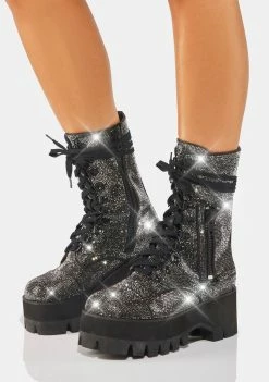 Poster Grl Combat Boots Strike It Rich Rhinestone Boots