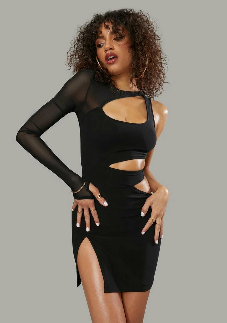 Poster Grl Secret Missions Sheer One-Sleeve Dress 3 Poster Grl Secret Missions Sheer One-Sleeve Dress