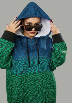 Poster Grl Her Warped Realm Checkered Oversized Hoodie Tops