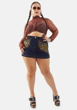 Poster Grl Real Luxury Vibes Checker Mesh Crop Top Tops