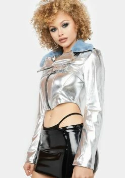 Poster Grl Frosty Queen Cropped Moto Jacket Outerwear