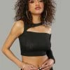 Poster Grl Answer Your Call Asymmetric Top Off The Shoulder Crop Top