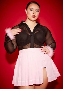 Poster Grl Plus Will U Won't U Marabou Mesh Top