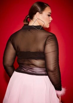 Poster Grl Plus Will U Won't U Marabou Mesh Top